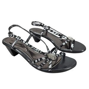 RUSTY LOPEZ METALLIC SLINGBACK SANDALS – WOMEN’S 40 – RHINESTONE DETAIL – NWOT